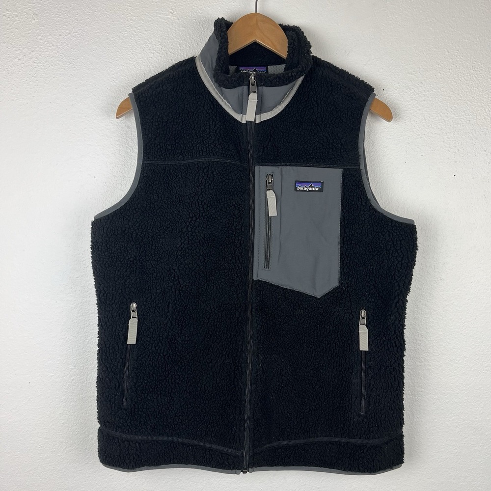 Patagonia Retro X Vest Womens Large Black Full Zip Sherpa Fleece Outdoors Hiking